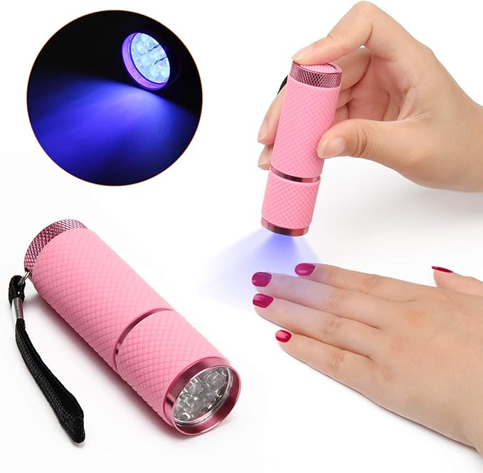 Coolrunner LED Flashlight, Small Glow Flashlights with 9 LED Lights, Portable Light Nail Dryer for Nail Gel, Flashlight Mini Powerful Pet Urine Detector for Dog/Cat, Resin Curing (Pink)