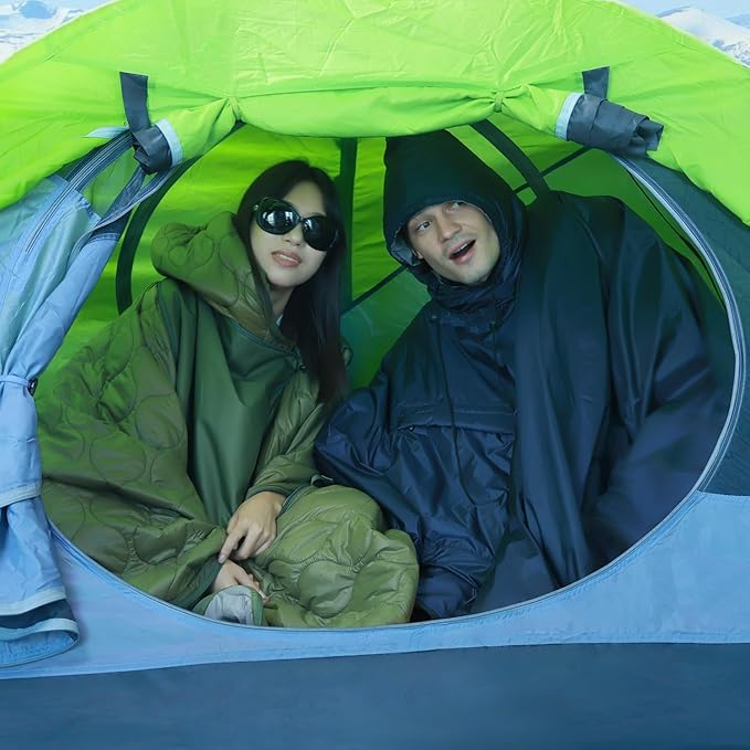 Sleeping Bag for Adult, Wearable Blanket Insulated Poncho Hooded, Sleepingbag Quilt for Winter Camping Hiking Sports