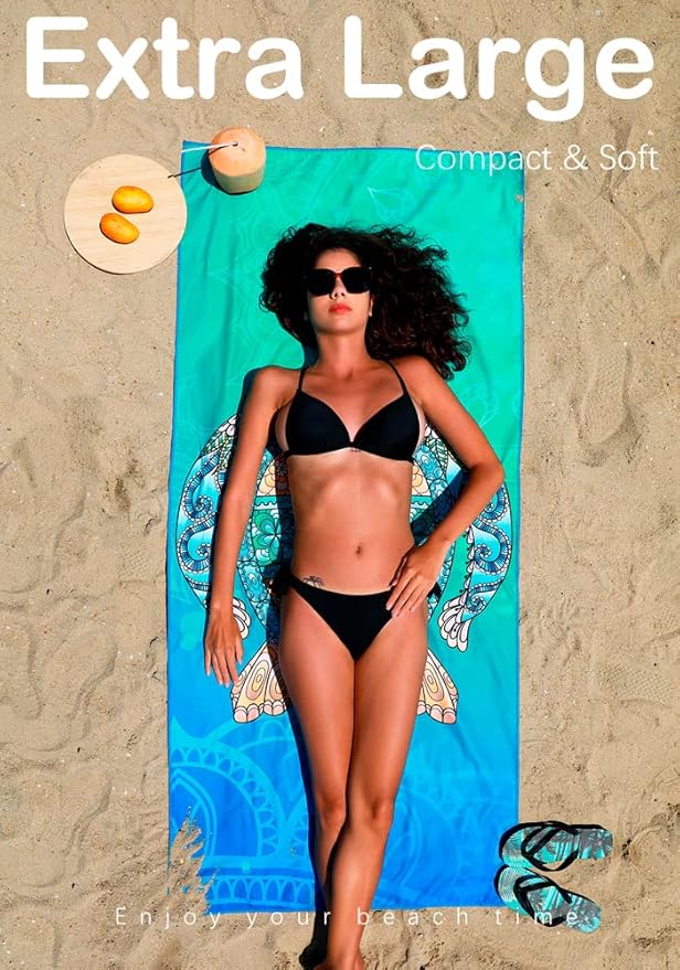 6 Pack Microfiber Lightweight Beach Towel Sand Free Quick Dry Absorbent Thin Compact Towels for Swimming Pool Camping Beach Accessories Large Easy Pack Travel Things for Vacation Essentials Gift