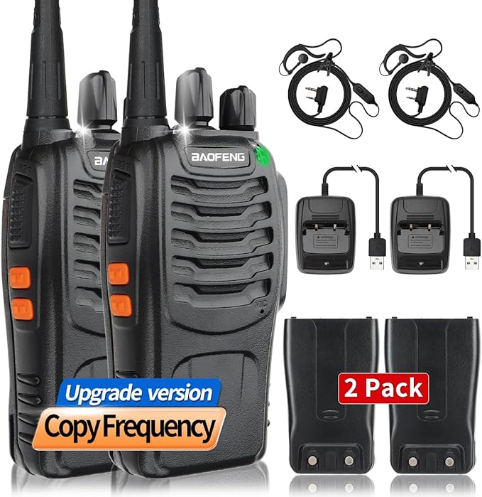 Baofeng Walkie Talkies Long Range Walkie Talkie for Adults with Earpiece Mic Rechargeable 2-Way Radios Copy Frequency Handheld Two-Way Radios Transceiver Walky Talky with USB Base Charger for Camping
