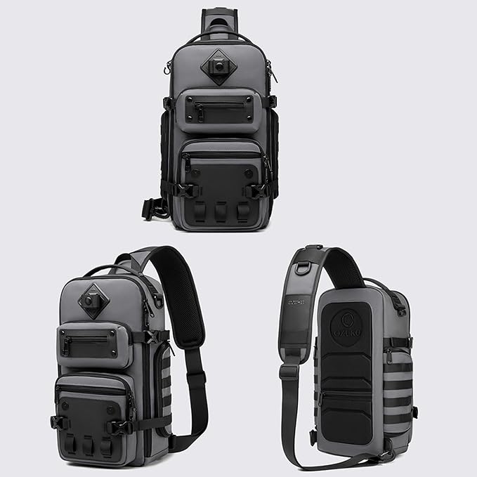 OZUKO Tactical Backpack Chest Sling Bags for Men, Waterproof Crossbody Shoulder Daypack for Outdoor Walking Hiking Trekking (Dark gray)