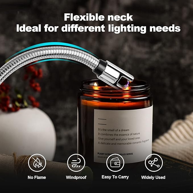 2 Pack Electric Candle Lighter, Rechargeable Plasma Arc USB Lighters with Flexible Neck, Windproof & Flameless for Candles, BBQs, Camping, Kitchen, Fireplace, Fireworks.