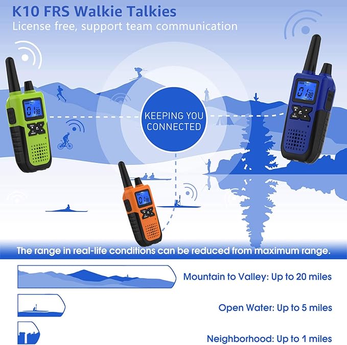 4 Long Range Walkie Talkies Rechargeable for Adults - NOAA 2 Way Radios Walkie Talkies 4 Pack - Long Distance Walkie-Talkies with Earpiece and Mic Set Headset USB Charger Battery Weather Alert