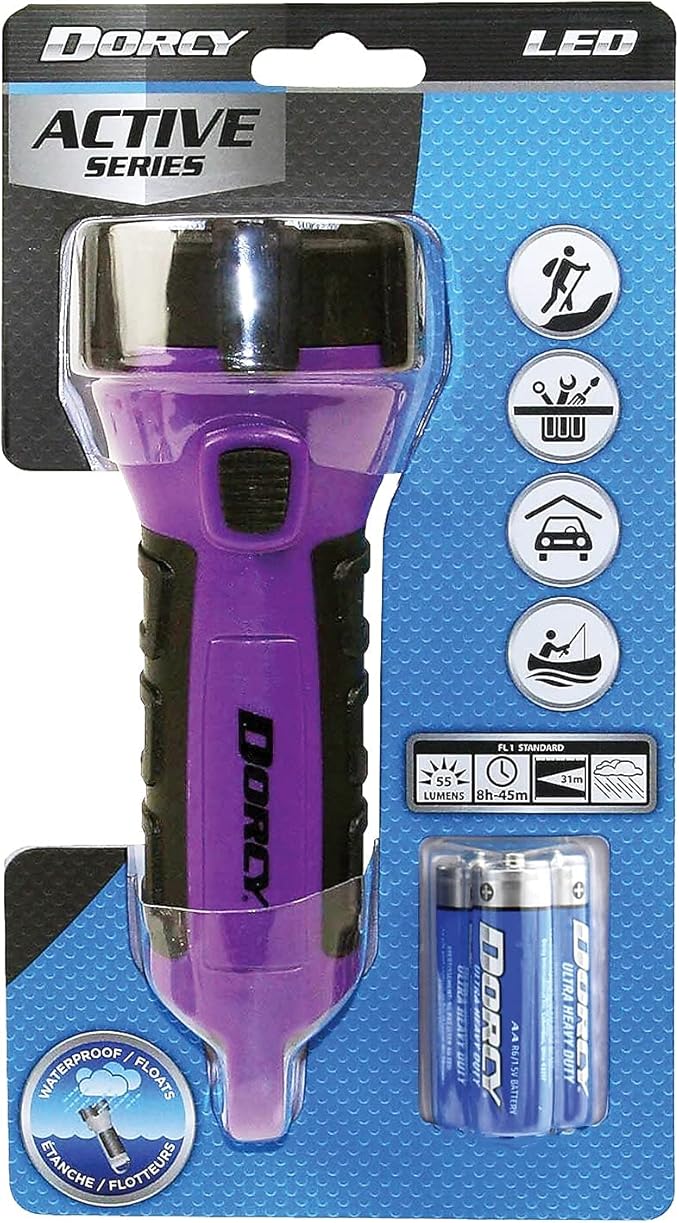 Dorcy 55 Lumen Floating Water Resistant LED Flashlight with Carabineer Clip, Purple (41-2508)