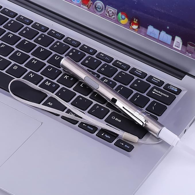 yuentoen Pen Light Flashlight, Rechargeable LED Super Bright Flashlight with Stainless Steel Clip and USB Cable for Home Camping Outdoor and Emergency - Silver