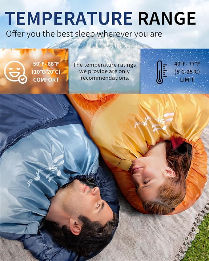 Sportneer Sleeping Bags for Adults, Warm & Cold Weather Sleeping Bag for Adults Kids Boys Girls - Lightweight Compact Camping Gear Equipment, Traveling, Backpacking, Hiking