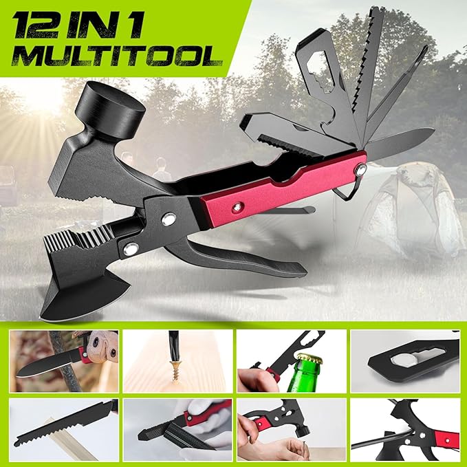 12-Function Multitool Hammer - Camping Accessories, Birthday Gifts for Him, Dad's Dream Survival Kit,Men's Adventure Essentials