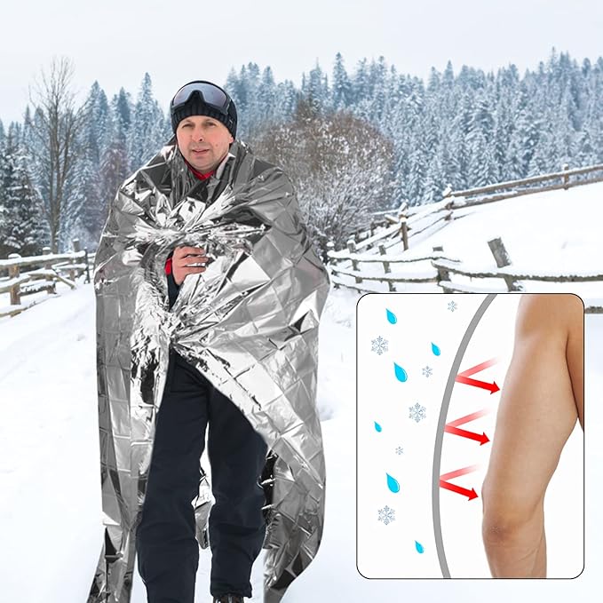 Emergency Mylar Thermal Blankets -Space Blanket Survival kit Camping Blanket (Pack of 6). Perfect for Outdoors, Hiking, Survival, Bug Out Bag ,Marathons or First Aid