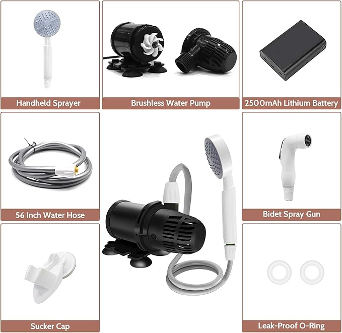 VINTEX Portable Camping Shower, Portable Shower with USB Rechargeable Battery, Outdoor Shower for Hiking, Traveling, Pet Bath