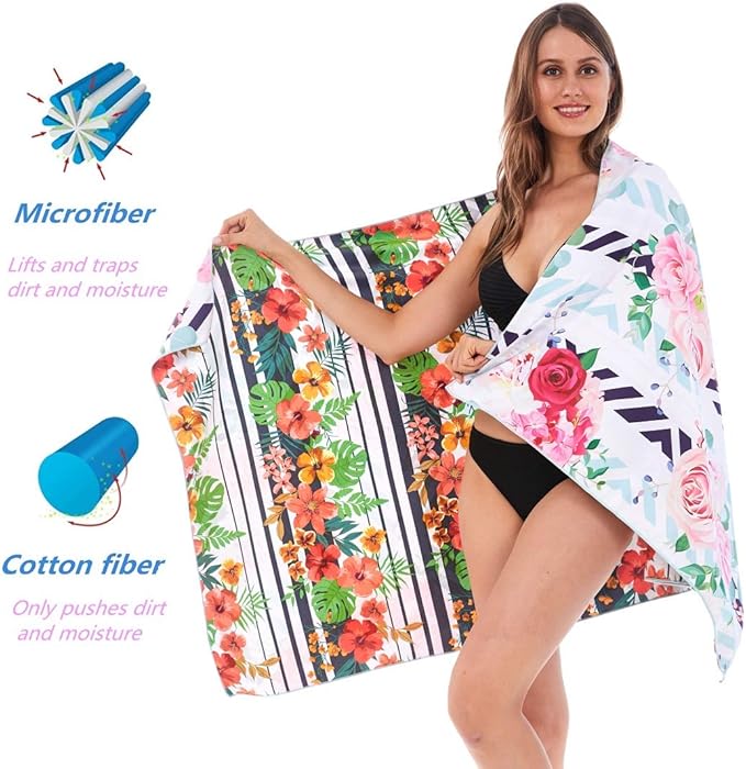 HAOKUN Microfiber Sand Free Beach Towel Blanket-Quick Fast Dry Super Absorbent Lightweight Thin Towel for Travel Pool Swimming Bath Camping Yoga Gym Sports Idea … (Rose flower1)