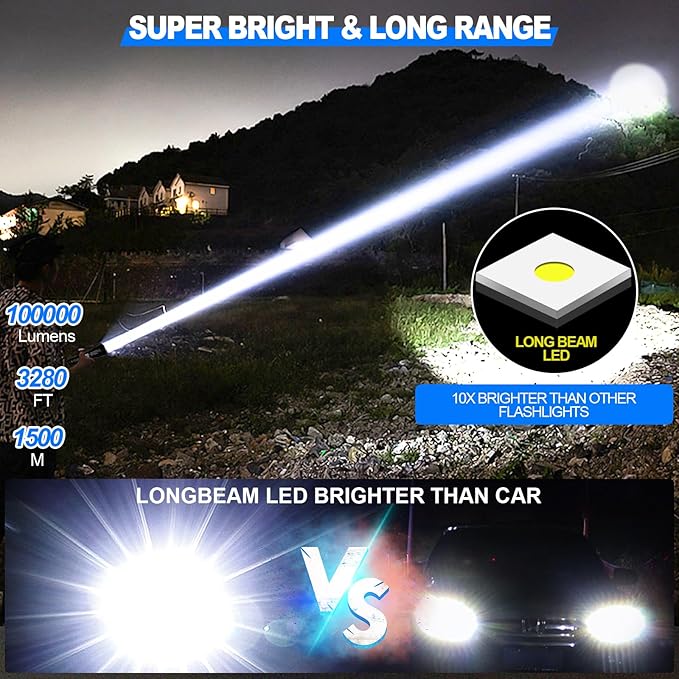 DanByte Flashlights High Lumens Rechargeable with Storge Bag- 100,000 Lumens Super Bright LED Rechargeable Tactical Flashlight,Powerful Flash Light Small Flashlight with 5 Modes for Emergency,Camping