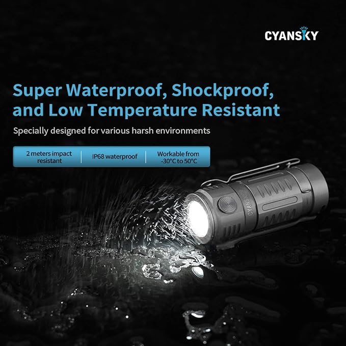 CYANSKY M3 Mini Titanium LED Flashlight ,700 Lumens, 5 Modes , EDC Keychain Flashlights with Rechargeable Battery, IP68 Waterproof