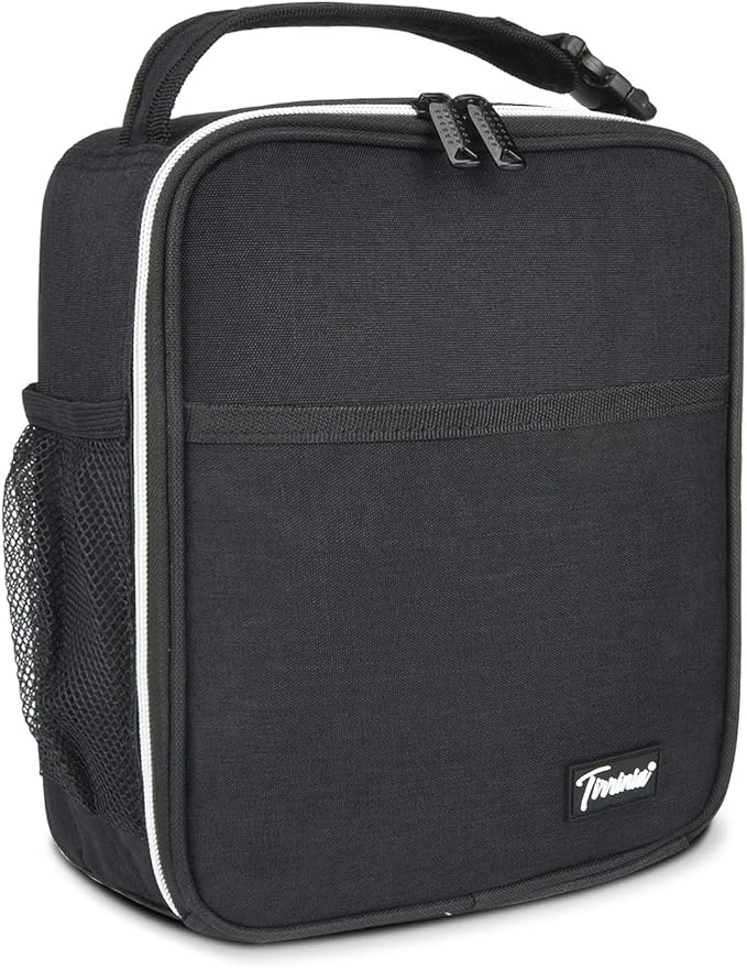 Tirrinia Small Insulated Lunch Bag for Men Women, Splash Proof Mini Portable Reusable Thermal Lunch Box Cooler Tote for Adults & Kids, Black