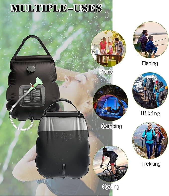 LYOUMEIT Solar Shower Bag 5 Gallon, Portable Shower for Camping, Camping Shower Bag, Solar Heating Shower Bag with Removable Hose and On-Off Switchable Shower Head