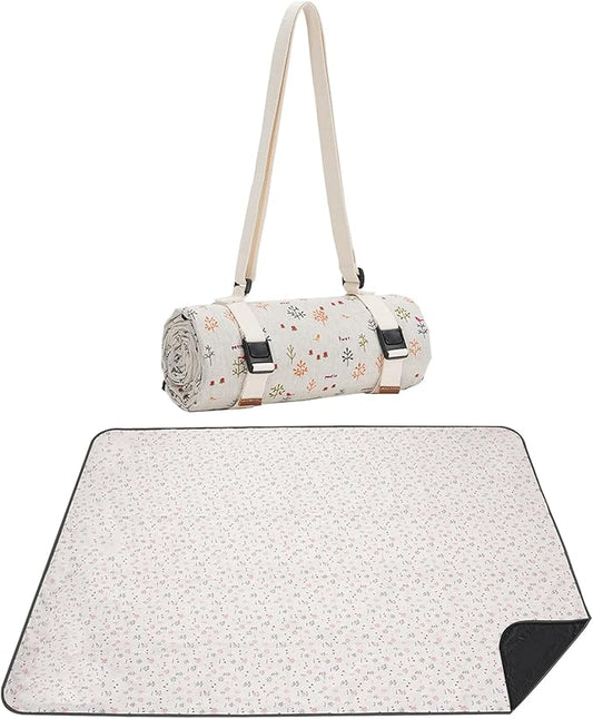 Picnic Blankets Washable Polyester Camping Blankets Emergency Backpack Accessories with Waterproof Backing and Shoulder Strap, 57"x79"