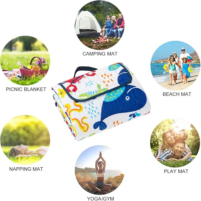 Extra Large Picnic Blanket Waterproof & Sandproof, Machine Washable Beach Blanket, 79"X59" Outdoor Blanket for 4-6 Persons,Portable Picnic Mat with for for Grass,Park,The Beach Camping