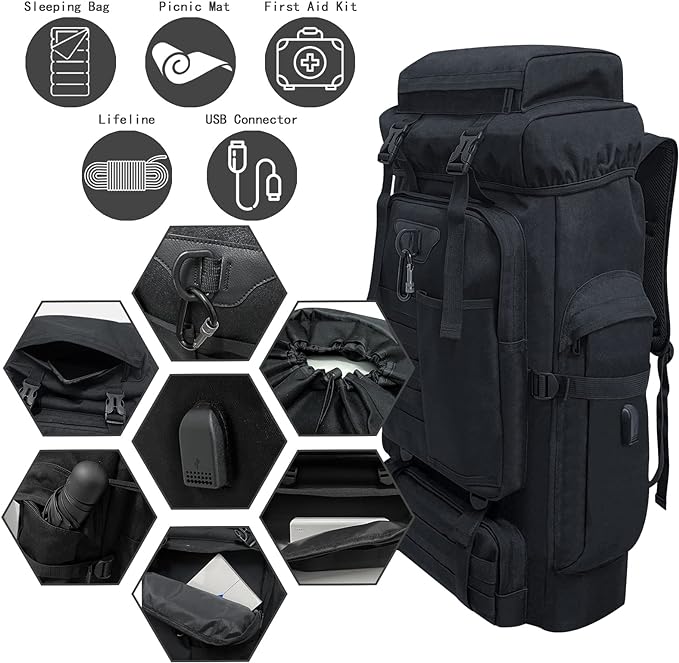 80L 100 Liters Camping Hiking Military Tactical Backpack,Water Resistant Large Travel Daypacks Outdoor MOLLE Rucksack