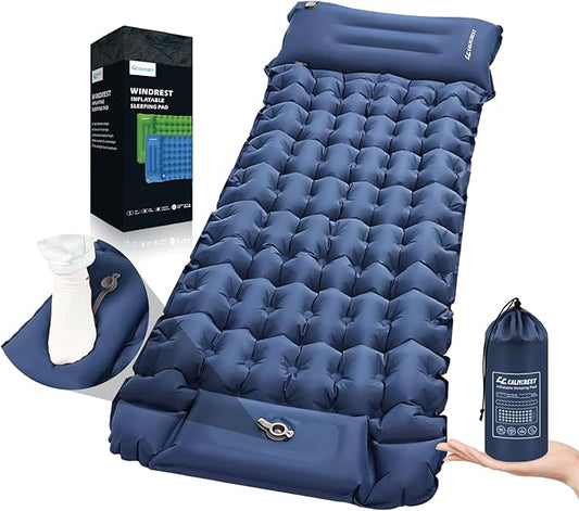 Sleeping Pad for Camping, Ultralight Inflatable Camping Mattress with Adjustable Pillow, Compact Sleeping Mat with Built-in Foot Pump, 4in Thick Comfort Air Mattress for Camping, Hiking-Blue