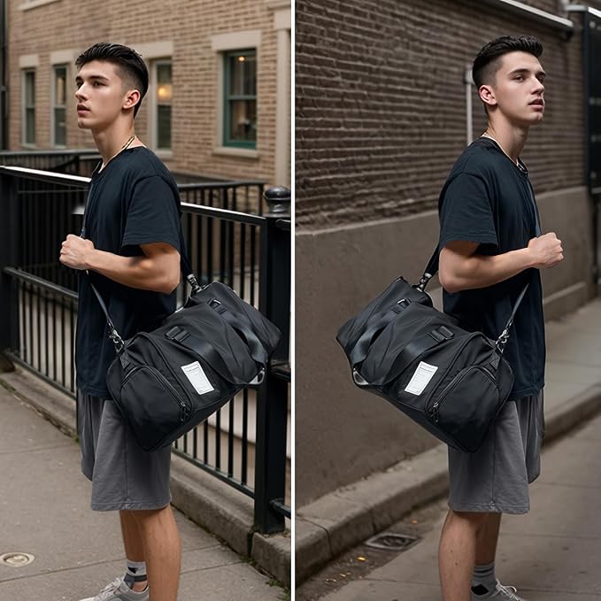 Large Carry on Gym Bag with Shoe Compartment for Men Women Waterproof Overnight Weekender Duffel Bag for Travel Personal Items Sports Workout Outdoors Black