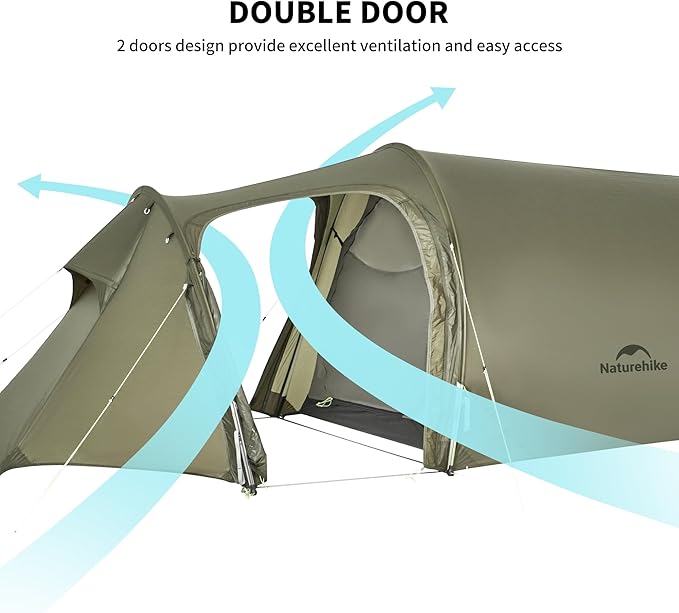 Naturehike Opalus 2/3 Person Tunnel Tent, Lightweight Backpacking Tent with Vestibule, Double Wall 4 Season Tents for Camping