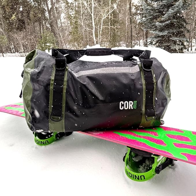 Waterproof Duffel Bag 60L Extra Large | Heavy Duty Dry Duffle Gear Bag with Durable Compression Straps & Handles for Surf Paddle Dive Snowboard Kayak or Motorcycle by Cor Surf