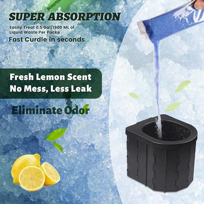 Wenge Portable Toilet Powder,Potty Chemicals- Lemon scent, Pee Powder for Portable Toilet, Camping Toilet Chemicals, Eco Absorbent Gel Liquid Waste(12 Pack)