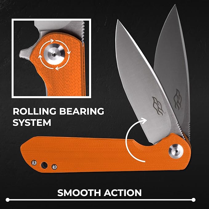 Firebird GANZO FH41S-OR Pocket Folding Knife D2 Steel Blade G10 Anti-Slip Handle with Clip Fishing Hunting Camping Outdoor Flipper EDC Pocket Knife Best Gift for Men and Women (Orange)