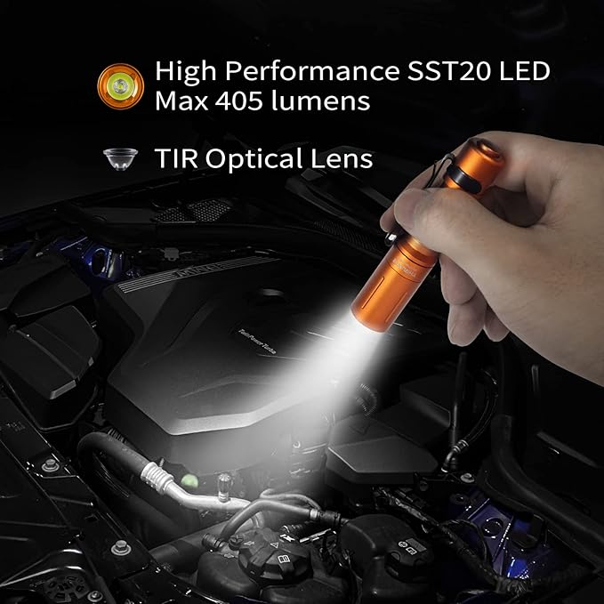 ThruNite EDC Flashlight Archer Mini, 405 Lumens Tail Switch LED Flashlight, USB C Rechargeable Little Pocket Penlight for Camping, Outdoor, and Emergency - Orange Cool White