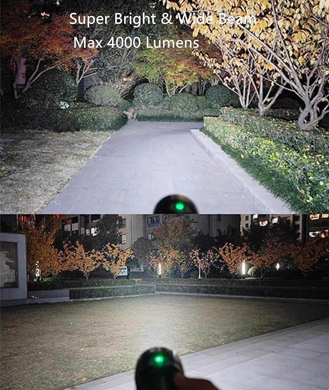 XC04 Flashlights High Lumens Rechargeable Max 4000 Lumens,High Powered Flashlight with 8*LED 6000K,5 Light Modes,Super Bright Flash Light for Hiking,Camping.
