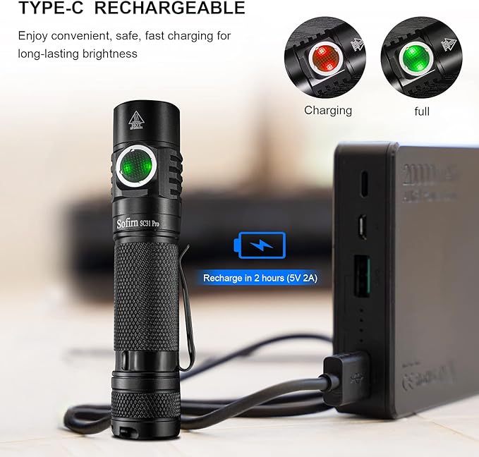 sofirn SC31 Pro Rechargeable EDC Flashlight, Super Bright 2000 Lumens Pocket Flashlight with SST40 6500K LED, Andruril 2 UI, Water Resistant LED Light with Diffuser Magnetic Tail Cap, for Camping