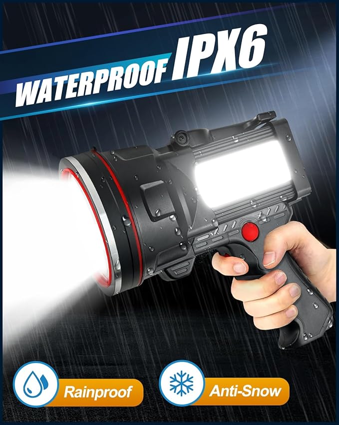Victoper Spotlight for Camping, 1000000 Lumens Bright Handheld Spot Light, 12000 mAh Rechargeable LED Flashlight, 3+3 Modes 4 Colors Waterproof Spotlight Hunting Caving Camping Essentials Gear