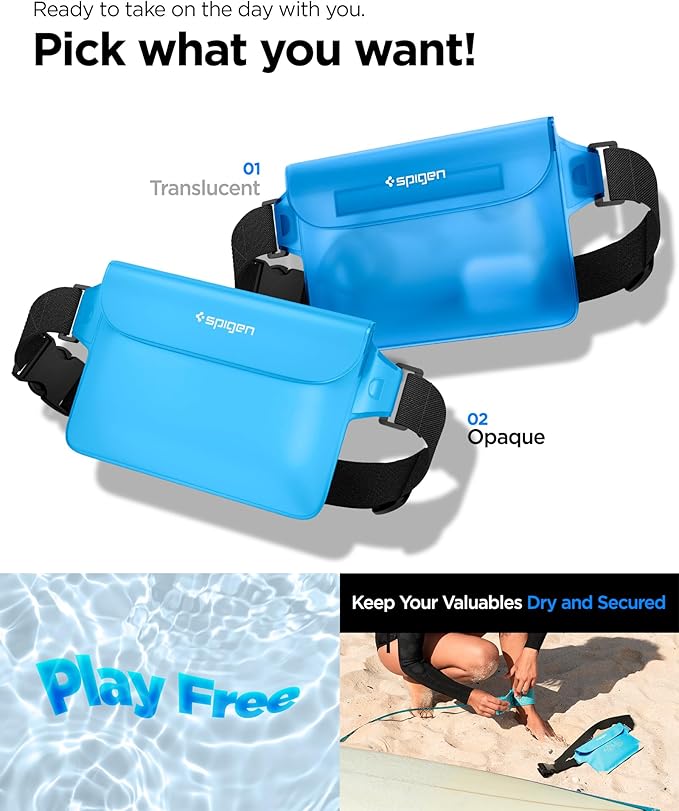 Spigen AquaShield A620 Waterproof Cell Phone Bag, Dry Bag, Fanny Pack with Adjustable Waist Strap for Beach, Swimming, Boating, Fishing, Hiking, etc