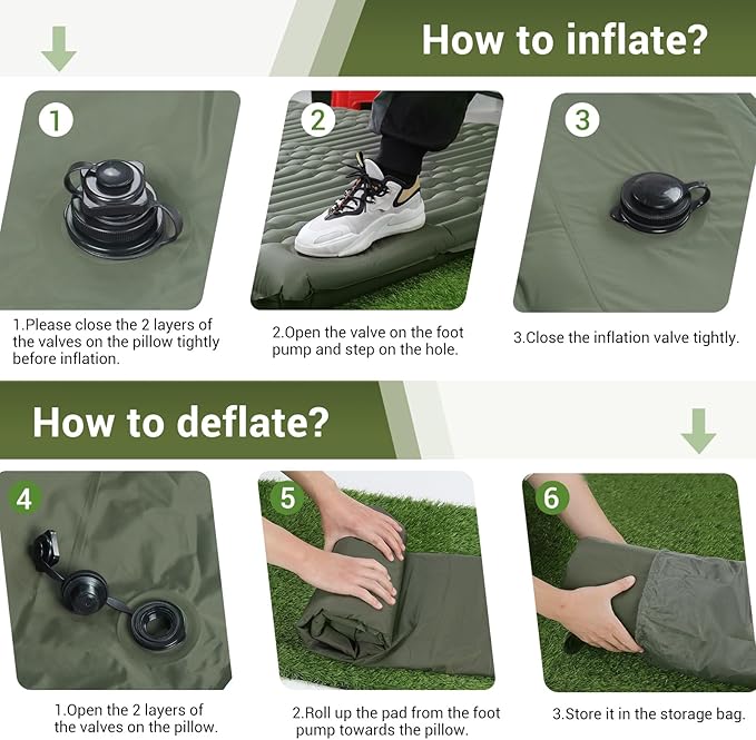 Elegear Double Sleeping Pad for Camping, 4" Ultra-Thick Self Inflating Camping Pad 2 Person with Pillow Built-in Foot Pump Camping Sleeping Mat for Backpacking, Hiking, Portable Camping Pad