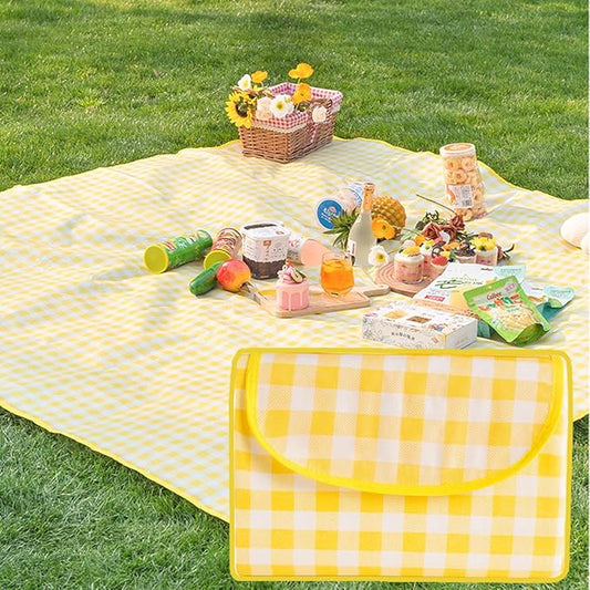 Large Beach Blanket Oversized Beach Blanket Yellow 80"*80 "Waterproof Sandproof Outdoor Foldable Picnic Mat Sand Free Blanket Big Beach Mat for Outdoor Camping Hiking (Yellow)