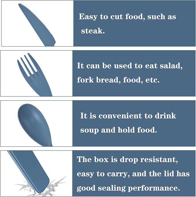 Large Reusable Utensils Set with Case, 4 Sets Wheat Straw Travel Cutlery Set, Portable Spoon Knife Fork Lunch Box Utensil Set for Adults