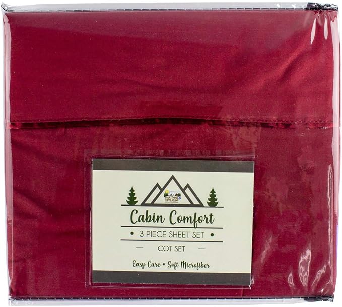 Everything Summer Camp Cabin Comfort - Cot Sheet for Camping and RV Cots - Fits All Cot Size Beds Comfortably -72 x 28 Inches - Super Soft (3 Piece Cot (Fitted, Flat, Pillowcase), Burgundy)
