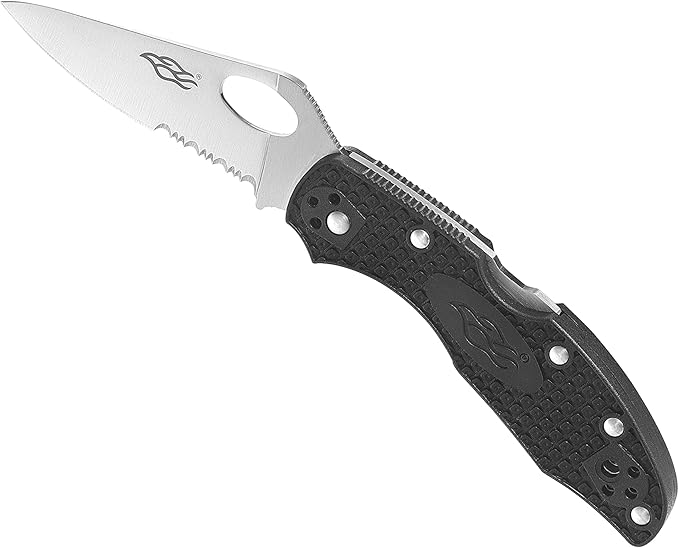 Firebird GANZO F759MS-BK Serrated Blade Pocket Folding Knife 440C Stainless Steel Serrated Blade Nylon Glass Fiber Anti-Slip Handle with Clip Fishing Camping EDC Knife (Black)
