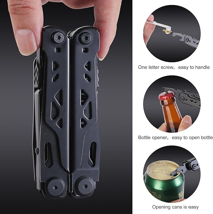 32-in-1 Wingman Multitool with Spring-Action Pliers and Scissors.Premium Replaceable screwdriver head and Wire Cutters Saw.Wave+ Stainless steel multi tools with Nylon sheath(Black)