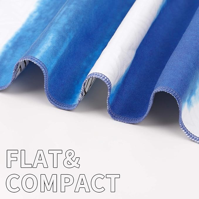 Microfiber Pool Sandproof Beach Towel Blanket - Quick Fast Dry Sand Free Proof Compact Outdoor Camping Travel Swim Micro Fiber Thin Yoga Mat Personalized Gift for Women Man Adult Blue Tie Dye Stripe