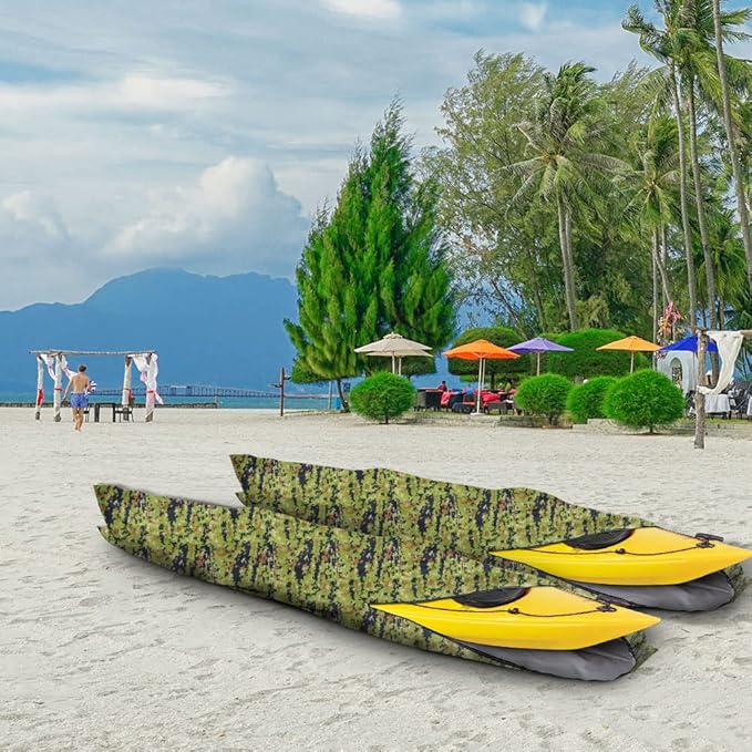 i COVER 10ft Kayak Cover- Water Resistant Heavy Duty Kayak/Canoe Cover Fits Kayak or Canoe up to 10ft Long and Beam Width up to 27in, Camo