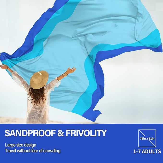Beach Blanket Oversized Extra Large 78" X 81",Waterproof Sandproof Beach Blanket 1-7 Adults Lightweight Durable for Travel Camping Hiking Picnic