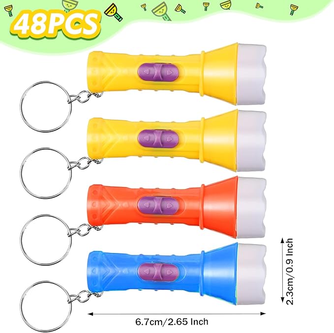 Mini Flashlight Keychain Assorted Colors Mini Toy Flashlight Small Party Flashlight Tiny LED Flashlight for Kids Adults Hiking Camping Party Favors Goody Bag Fillers Prizes, 4 Colors (48 Pcs)