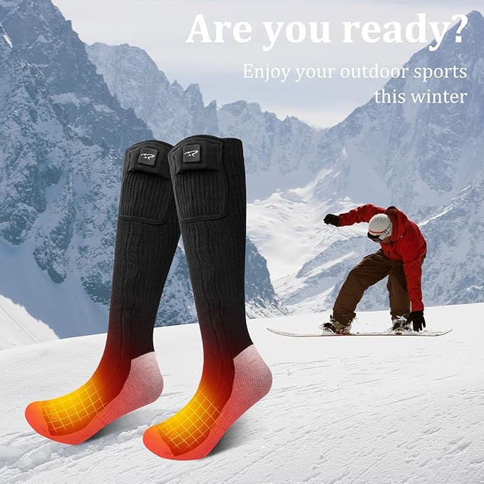 Battery Heated Socks - Rechargeable Warm Winter Socks for Men Women, Foot Warmers for Camping Hunting Running Hiking Riding Skiing Cycling Motorcycle Cold Feet
