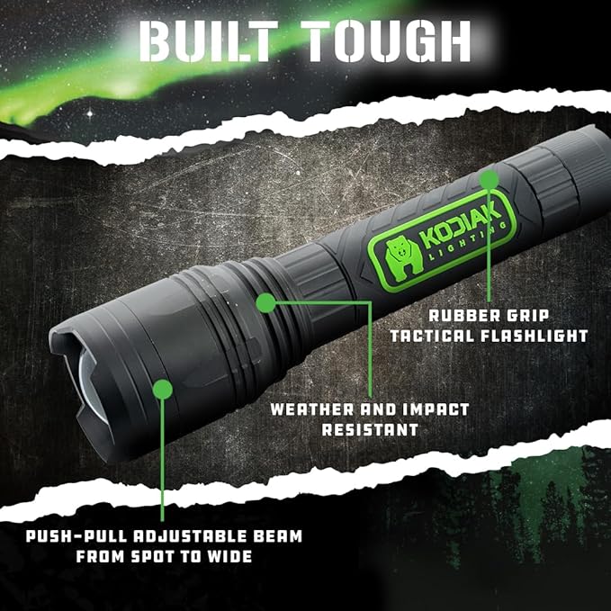 KODIAK Tactical Flashlight | Compact and Portable LED Flashlight 3500 Lumens | Durable and Rubber Coated Flash Light and Work Light Perfect for Camping, Hiking and Gifts for Men