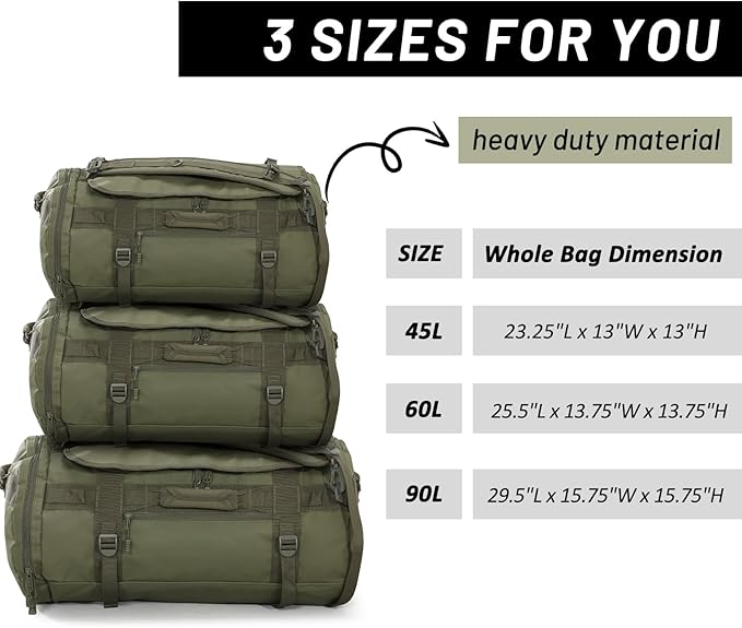 MIER Large Duffel Backpack Sports Gym Bag with Shoe Compartment, Heavy Duty and Water Resistant, Dark Green, 45L