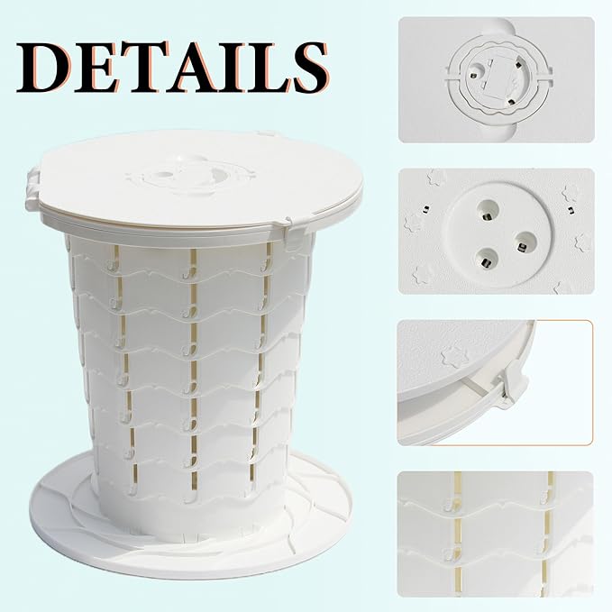 ALEVMOOM Portable Toilet for Adults Outdoor Camping Adjustable Folding Toilet with 6 Garbage Bags,2.8 Pounds Lightweight Portable Potty for Travel/Boat/Road Trips/Beach White