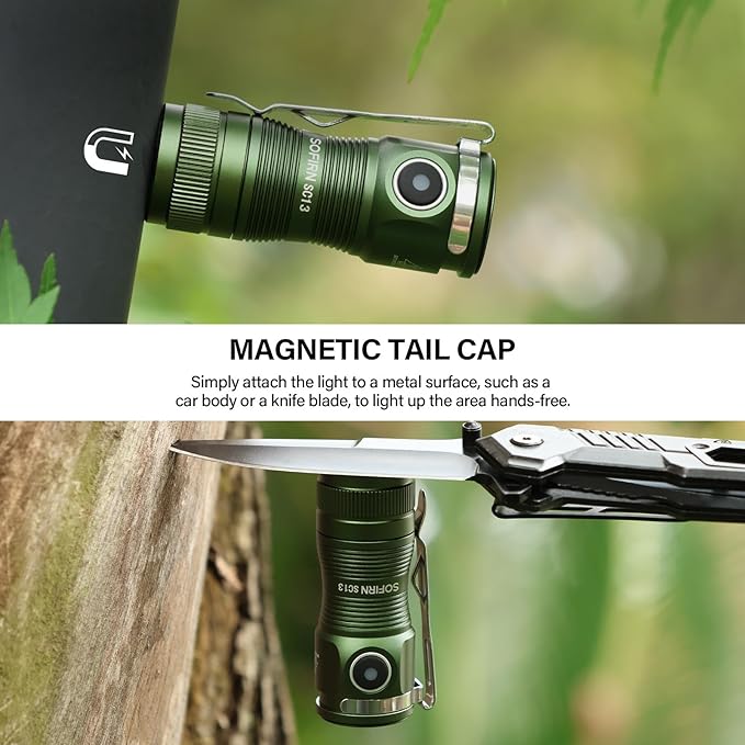 sofirn SC13 Small Rechargeable Flashlight, Pocket EDC Flashlight Bright 1300 Lumens with Magnetic Tail Cap, Mini Pocket Lights for Everyday Carry Emergenices Outdoor Camping Hiking