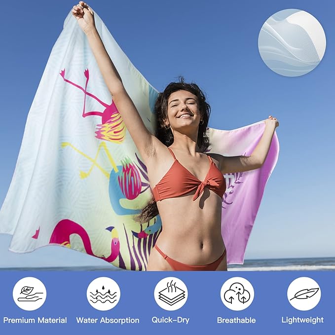Airensky Microfiber Sand Free Beach Towel 72"x36",Extra Large Lightweight Super Absorbent Thin Fast Drying Towels for Swimming Exercise Pool Bathing Camping Girls Women Adults(Flamingo)