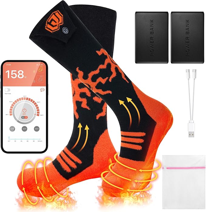 Heated Socks for Men Women with APP Control Rechargeable Electric Heating Socks Washable Foot Warmer for Winter Hunting Skiing Fishing Climbing Hiking 5000mAh Battery