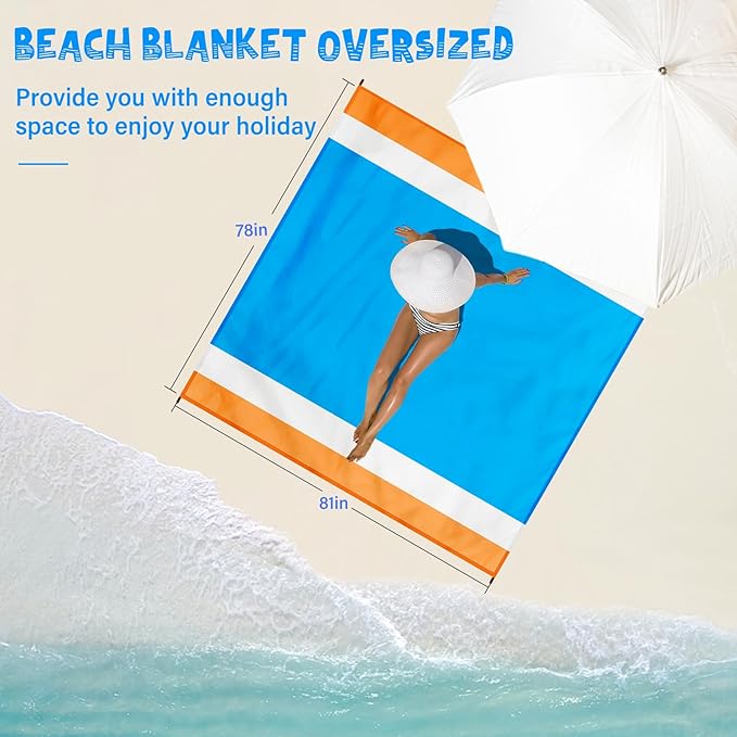 Beach Blanket Waterproof Sandproof 1-7 Adult Oversized 78 '' × 81 '' Lightweight Durable Compact Sand Free Beach Mat for Travel Camping Hiking Picnic Blanket